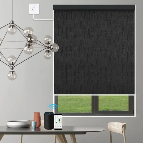 Vista 12 de ZSHINE Persianas motorizadas opacas para ventana, ancho personalizado, control remoto, persianas enrollables con cable duro