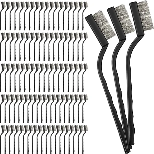 Vista 7 de Zhehao 90 Pcs Mini Wire Brushes Set for Cleaning Small Stainless Metal Brush Scrub Masonry Brass Wire Curved Handle for Cleaning Welding Slag Rust