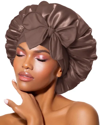 Vista 22 de BONNET QUEEN - Gorro de seda para dormir de BONNET QUEEN, gorro de satén para dormir con banda de amarre ajustable, para cabello rizado, de una sola