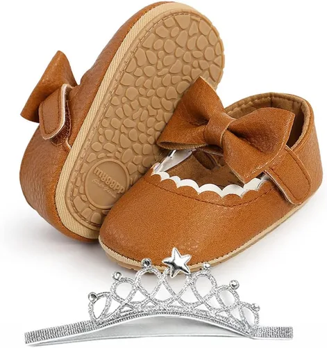 Vista 7 de Zapatos planos Mary Jane de princesa para niñas recién nacidas, zapatos de boda con suela suave de goma antideslizante para recién nacidas