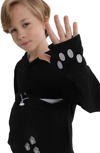 Vista 6 de LINYUCHEN Sudadera con capucha para niños y niñas, con bolsa de gato, sudadera de manga larga con orejas de gato Negro
