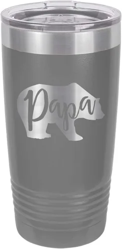 Vista 13 de PAPA BEAR BLACK Vaso de bebida de 20 onzas con pajita Taza de viaje grabada con láser Comparar con Yeti Rambler Idea de regalo para papá