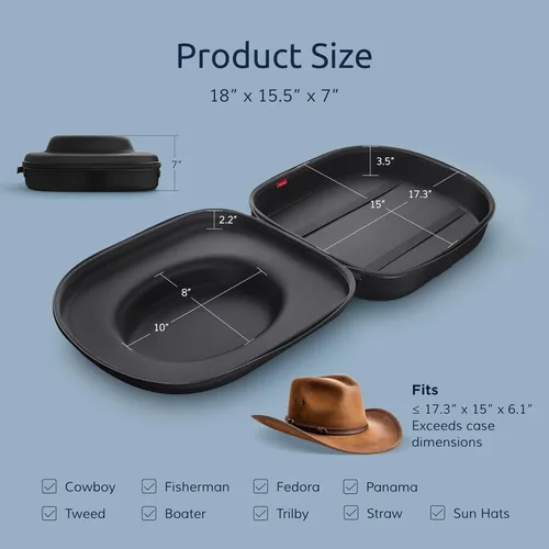 Vista 3 de Ozueccr Estuche de Viaje para Sombrero de Vaquero – Portador a Prueba de Aplastamiento para Sombreros de Vaquero, Panamá y Tweed con Asa