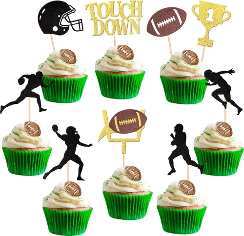 Vista 7 de 36 piezas de adornos para cupcakes de pelota de rugby, trofeo de fútbol americano, selecciones de cupcakes de fútbol americano, decoración