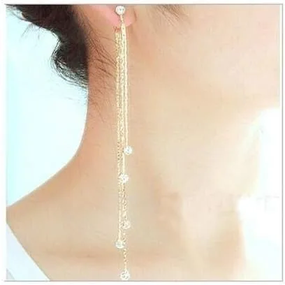 Vista 5 de XINSHUN Pendientes largos lineales de diamantes de imitación con borlas largas para mujer