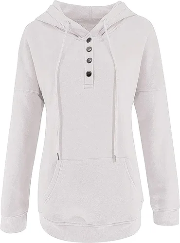 Vista 69 de Sudaderas con capucha para mujer, con cuello de botón, sin botones, con cordón, manga larga, lindas, ropa para adolescentes y niñas