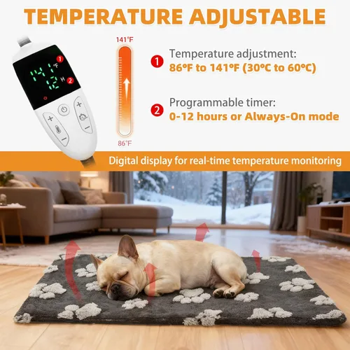 Vista 6 de Almohadilla térmica de parto para cachorros, almohadilla térmica para perros con interruptor de termostato inteligente mejorado, alfombrilla cálida