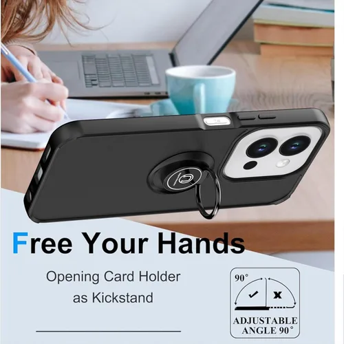 Vista 6 de QUIETIP Funda para Redmi 15C/Poco C85 con protector de pantalla, anillo magnético translúcido mate para montaje en coche, negro