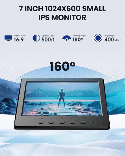 Vista 2 de Eyoyo Monitor Mini 7 Pulgadas Pequeno Monitor HDMI 1024x600 Pantalla LCD HDMI AV VGA BNC USB Entrada para NVR Cámara de Seguridad CCTV Cámara