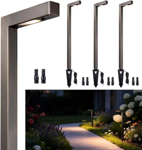 Vista 15 de Gardenreet Luces de camino de paisaje de latón, luces de camino de bajo voltaje de 12 V con cable, luces de jardín al aire libre LED impermeables