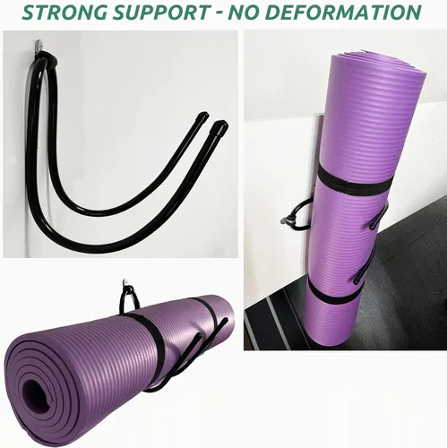 Vista 6 de Paquete de 2 soportes grandes para esterillas de yoga de montaje en pared, organizador de estante de pared para esterilla de yoga/ruedas, rodillo