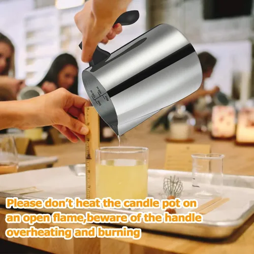 Vista 6 de BBAXI - Olla para hacer velas y verter, 1500 ML/50 OZ, jarra para verter velas, olla para hacer velas de acero inoxidable 304 con mango resistente