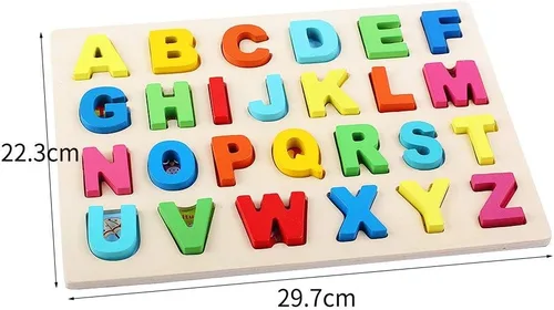 Vista 7 de QZMTOY Rompecabezas de madera para niños pequeños, rompecabezas de madera con números, letras y formas para niños pequeños, rompecabezas