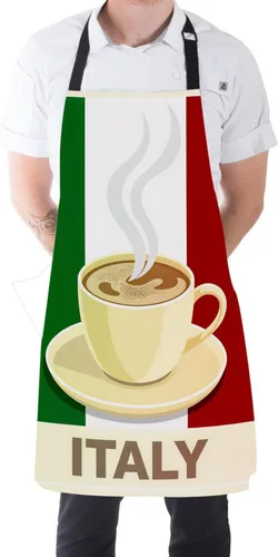 Vista 5 de Moslion Delantal de café italiano de 31 x 27 pulgadas, capuchino italiano con bandera italiana, delantales de cocina, cocinera, camarera, babero
