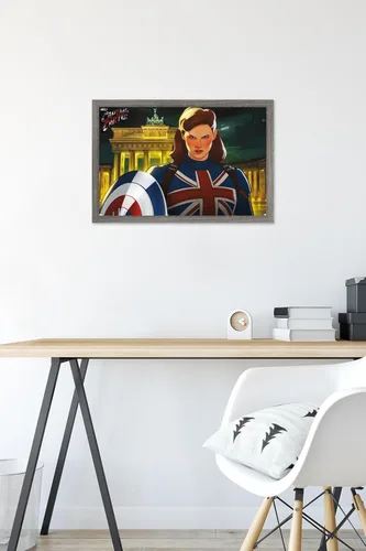 Vista 6 de Trends International Marvel: Year of The Shield - Póster de pared del Capitán Carter, 22.4 pulgadas de largo x 14.7 pulgadas, versión enmarcada