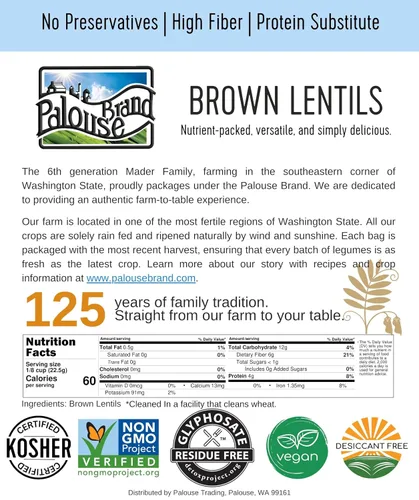 Vista 5 de Palouse - Lentejas pequeñas color marrón • Pardina o marrón español • Proyecto sin OMG verificado • 5 libras • 100% no irradiado • Certificado