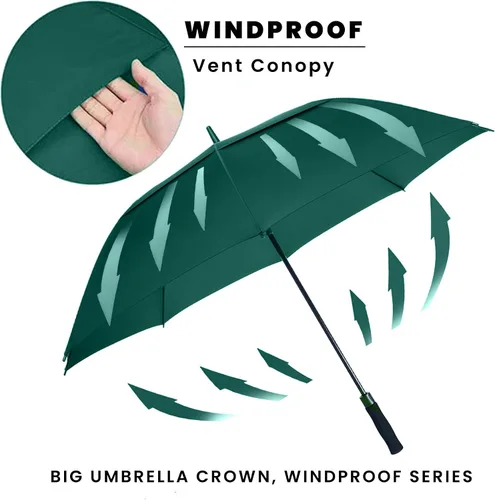 Vista 4 de Paraguas de golf extragrande de 62, 68 y 72 pulgadas, con doble dosel ventilado, resistente al viento, impermeable, de apertura automática