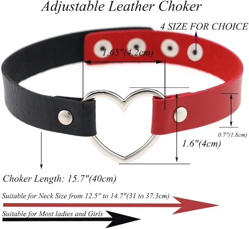 Vista 2 de ETHOON Gargantilla ajustable de piel con corazón, estilo punk, estilo gótico, collar suave con cadena, para mujeres y niñas