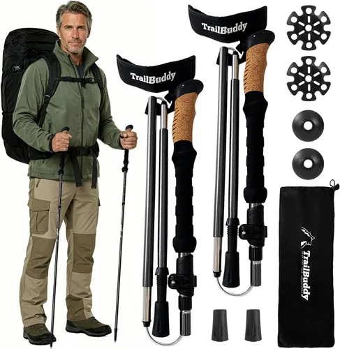 Vista 16 de TrailBuddy Trekking Poles – Lightweight 7075 Aluminum Hiking Poles for Women, Men & Seniors – Collapsible Walking Sticks for Travel, Trails & Balance