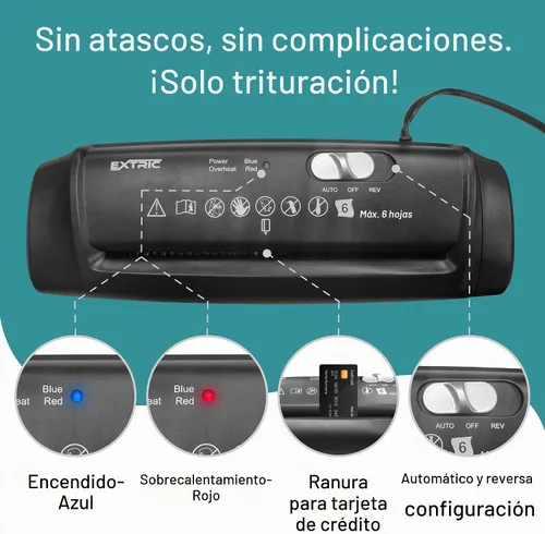 Vista 2 de EXTRIC Trituradora de papel para trituradora de documentos de 7 hojas de corte en tiras