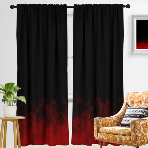 Vista 6 de zokyer Cortinas de cocina rojas y negras abstractas para niños, hombres, gótico, anime, modernas, geniales, pequeñas, cortas, 27.5" An x 39" L