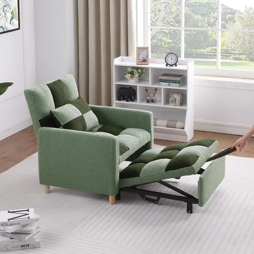 Vista 4 de Silla Cama Retractable para Espacios Pequeños, Sofá Cama Individual de Tela de Oso de Peluche con Respaldo Ajustable