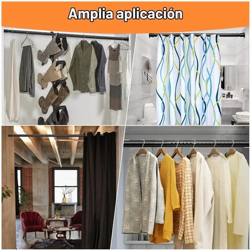 Vista 6 de Barras de armario para colgar ropa, barra de armario resistente de 17 a 27 pulgadas, barra ajustable para colgar ropa, barra de cortina de ducha