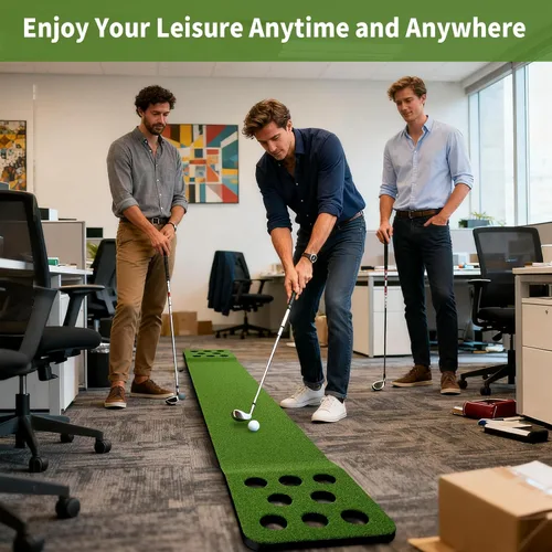 Vista 3 de Wekin Alfombra de práctica de golf para interiores con 2 putters, 2 bolas, 12 cubiertas de hoyo, tapete de entrenamiento de golf para juego