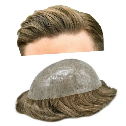 Vista 17 de Toupee - Sistema de reemplazo de cabello humano europeo completo para hombre, 0.004 in, inyección de poliuretano natural para hombres, sistema