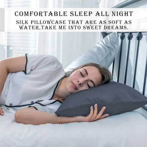 Vista 42 de Funda de almohada de seda para cabello y piel, suave, transpirable y sedosa, juego de fundas de almohada 100% tamaño estándar de 2 piezas, fundas