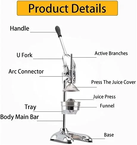Vista 4 de Professional Stainless Steel Citrus Juicer, Heavy Duty Manual Squeezer for High Juice Yield, Ideal for Pomegranate, Lime, and Other Fruits