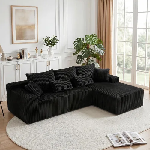 Vista 31 de Sofá modular sin hueso de 95 pulgadas, en forma de L con diván, tapicería de pana suave, asiento profundo, moderno y cómodo sofá para sala de estar