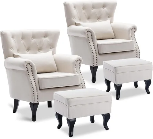 Vista 17 de Sillas de Brazo de Lectura Accent Sillas Midcentury Modernas Cómodas Silla de Sofá de Esquina, Silla de Club Wingback de Sala de Espera con Respaldo