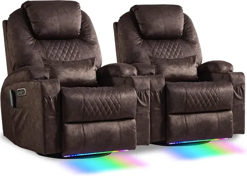 Vista 18 de AHMED Silla reclinable giratoria de doble motor, piel sintética, color Beige