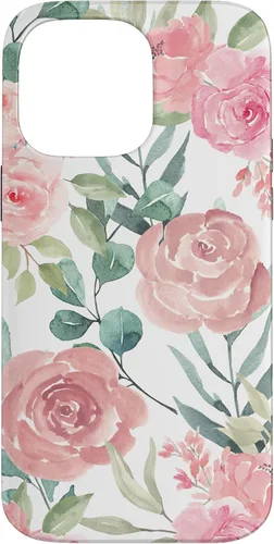 Vista 21 de iPhone 16 Pastel Pink Flower Print - Watercolor Floral Petals Blossom Case