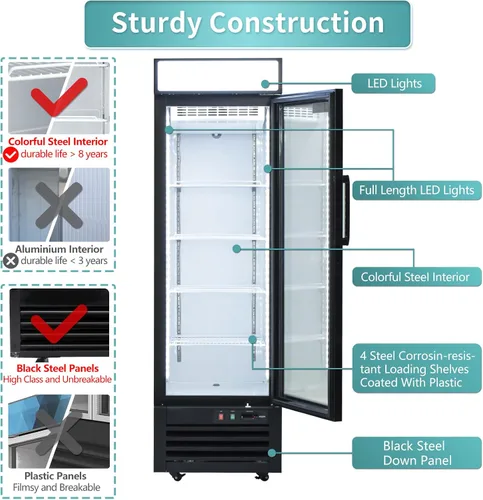 Vista 5 de WESTLAKE Refrigerador de mercadería comercial de 24" de ancho con puerta de vidrio única de acceso directo vertical con puerta de vidrio, ventilador