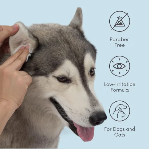 Vista 5 de Toallitas veterinarias para ojos y oídos para perros y gatos, elimina las manchas de lágrimas y el tratamiento de infecciones, hipoalergénicas, sin