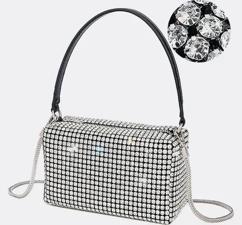 Vista 2 de Bolsos cruzados con purpurina para mujer, mini bolso de fiesta, plateado