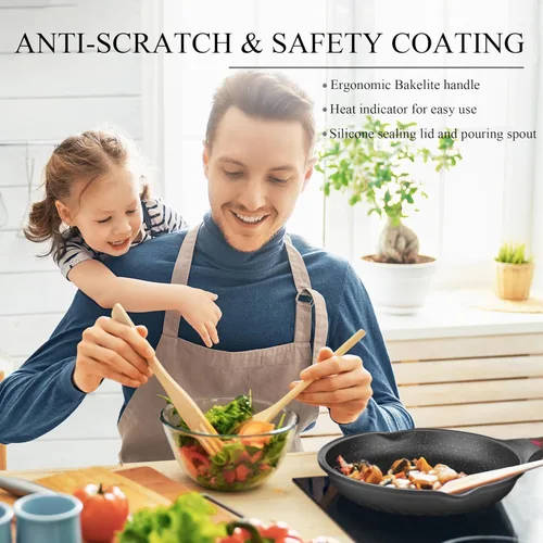 Vista 6 de Vinchef Juego de ollas y sartenes, juego de utensilios de cocina antiadherentes para inducción de 12 piezas con asas que se mantienen frías