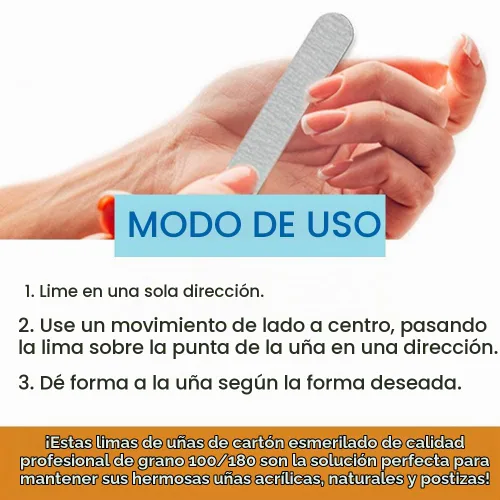 Vista 6 de Flowery Lima de uñas desechable con núcleo de grano 100/180, plateado, paquete de 100