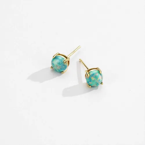 Vista 5 de Michooyel Aretes de plata de ley con ópalo para mujer, chapados en oro de 18 quilates, 0.197 in, ópalo solitario, 4 puntas, aretes simples para mujer