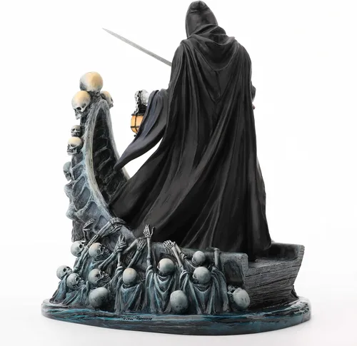 Vista 4 de Veronese Design Escultura de resina pintada a mano, 7 7/8 pulgadas de alto, diseño de mensajero oscuro y el ferry de la maldita estatua de la parca