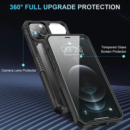 Vista 2 de TENDLIN Funda compatible con iPhone 12/iPhone 12 Pro con protector de pantalla y protector de lente de cámara, protección contra caídas de grado