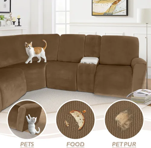 Vista 398 de Arfntevss Fundas de sofá seccional reclinable de terciopelo, Funda de sofá seccional de esquina para sofá reclinable, Funda elástica suave