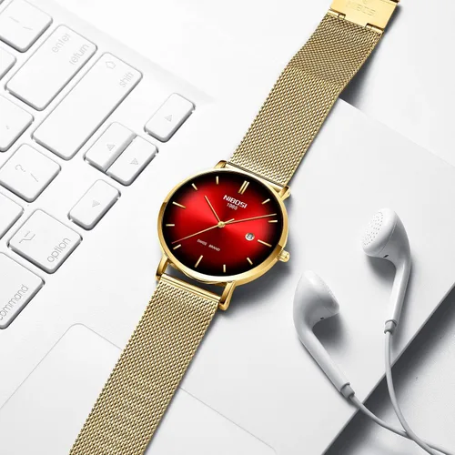 Vista 4 de NIBOSI Reloj de pulsera ultrafino para hombre, vestido impermeable de moda negro correa de acero inoxidable