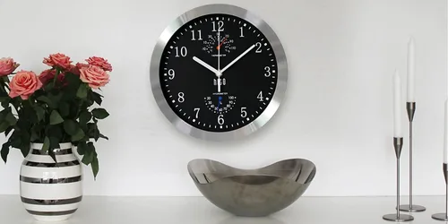 Vista 7 de HITO Reloj de pared silencioso de 10 pulgadas, funciona con pilas, sin tictac, cubierta de vidrio, marco de aluminio plateado, para decoración