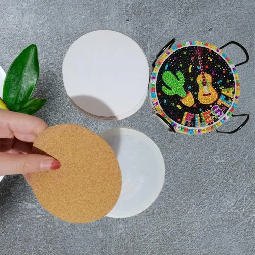 Vista 4 de Juego de 8 posavasos de pintura de diamantes con temática mexicana, posavasos de diamante para fiesta del Cinco de Mayo con soporte para adultos