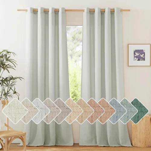 Vista 100 de NICETOWN - Cortinas de lino angora para ventana de cocina sobre el fregadero, con ojales, lino grueso angora, tratamientos cortos para ventanas