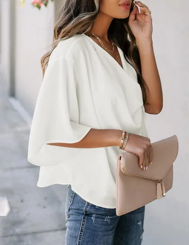 Vista 3 de Dokotoo - Blusas y tops de gasa de manga corta para mujer
