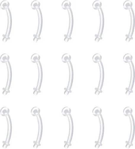 Vista 7 de FECTAS Aretes de plástico flexible transparente de 16G y 14G, anillos para cejas, barras curvadas, retenedores para piercing de vientre, 15